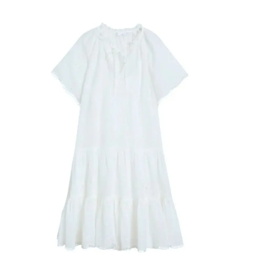 MANGO Open Work Detailed  Eyelet Dress White Size M